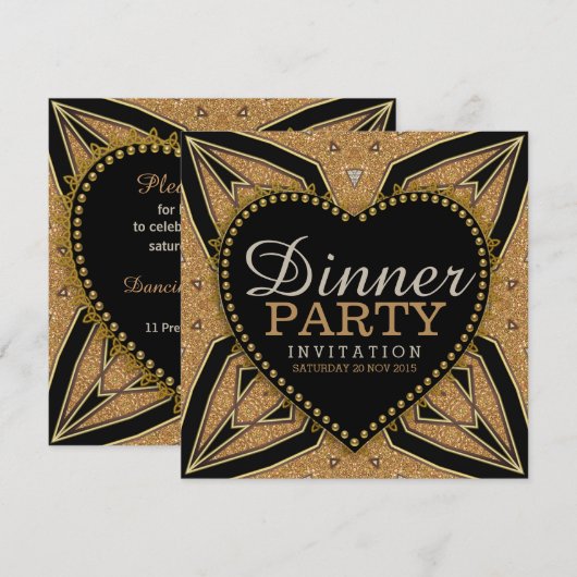 Gold Love Art Deco Invitting Party Kaart (Voorkant / Achterkant)