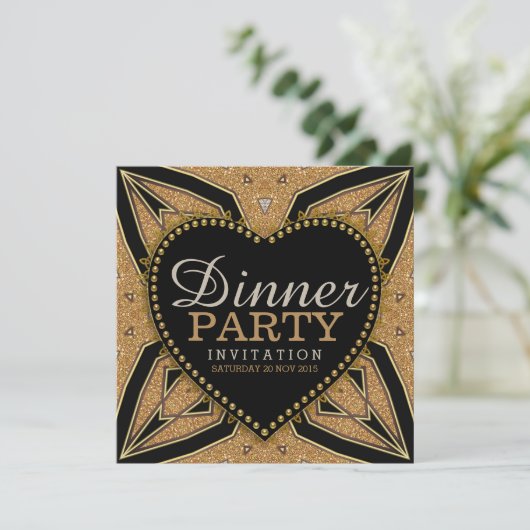 Gold Love Art Deco Invitting Party Kaart (Staand voorkant)