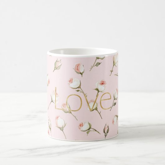 Gold Love Blush Pink Rose Floral Koffiemok (Center)