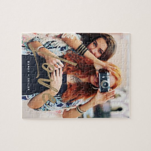 Gold Love Brush Script Overlay Couple Photo Memory Legpuzzel (Horizontaal)