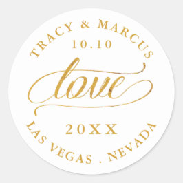Gold Love Calligraphy Wedding Ronde Sticker