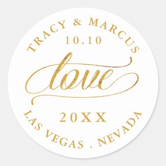Gold Love Calligraphy Wedding Ronde Sticker (Voorkant)