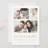 Gold LOVE en LIGHT Simple Photo Hanukkah-Kaarten Feestdagenkaart (Voorkant)