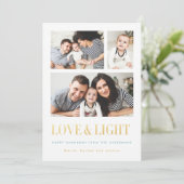 Gold LOVE en LIGHT Simple Photo Hanukkah-Kaarten Feestdagenkaart (Staand voorkant)