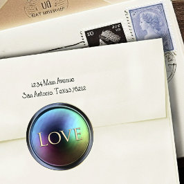 Gold Love Envelope Seal Dark Iridescent Ronde Sticker