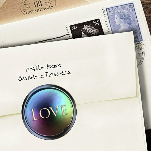 Gold Love Envelope Seal Dark Iridescent Ronde Sticker