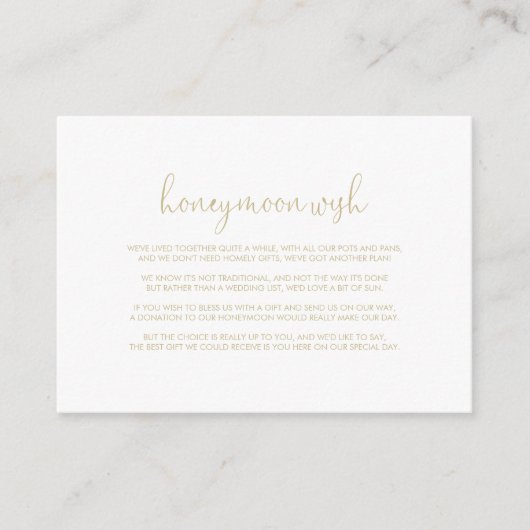 Gold Love Fancy Script Honeymoon Wish Informatiekaartje (Voorkant)