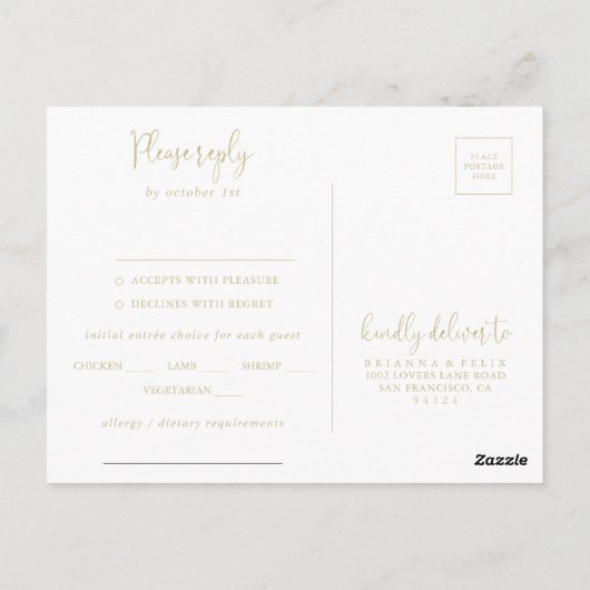 Gold Love Fancy Script Menu Keuze RSVP-Briefkaart (Achterkant)
