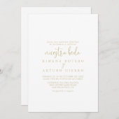 Gold Love Fancy Script Nuestra Boda Wedding Kaart (Voorkant / Achterkant)