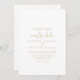 Gold Love Fancy Script Nuestra Boda Wedding Kaart