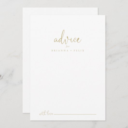 Gold Love Fancy Script Weddenvice Card Advieskaart (Voorkant / Achterkant)