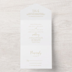 Gold Love Fancy Script Wedding All In One Uitnodiging