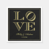 Gold LOVE grafische tekst Napkins DIY Black BG Servetten (Voorkant)
