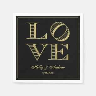 Gold LOVE grafische tekst Napkins DIY Black BG Servetten