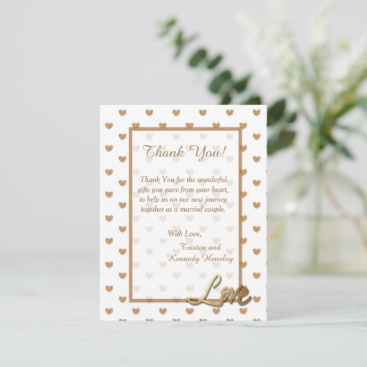Gold Love Hararts 4x5 Flat Weddenschap Hartelijk d Bedankkaart (Staand voorkant)