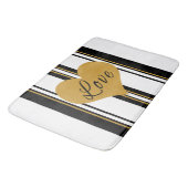 Gold Love Heart Black Gold White Stripes Bath Mat (Gekanteld)
