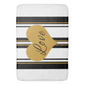 Gold Love Heart Black Gold White Stripes Bath Mat (Voorkant Verticaal)