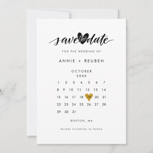 Gold Love Heart Calendar Foto Save The Date (Voorkant)