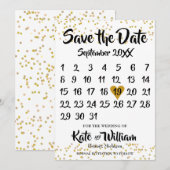 Gold Love Heart Calendar Save the Date (Voorkant / Achterkant)