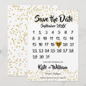 Gold Love Heart Calendar Save The Date (Voorkant / Achterkant)