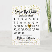 Gold Love Heart Calendar Save the Date Aankondiging (Voorkant)