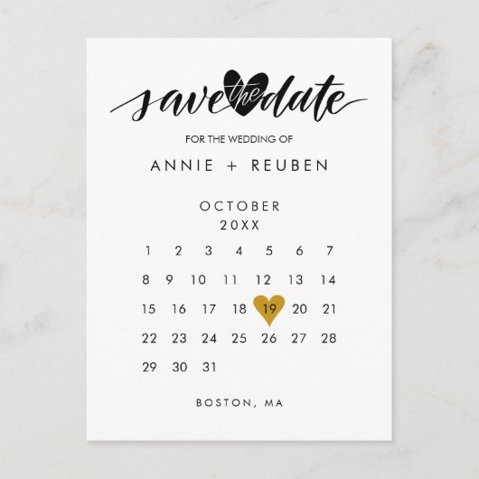 Gold Love Heart Calendar Save the Date Aankondigingskaart (Voorkant)