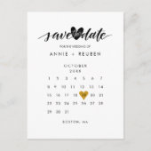 Gold Love Heart Calendar Save the Date Briefkaart (Voorkant)