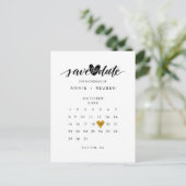 Gold Love Heart Calendar Save the Date Briefkaart (Staand voorkant)