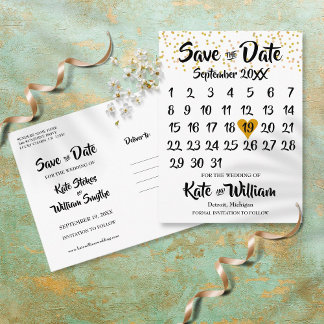 Gold Love Heart Calendar Save the Date Briefkaart