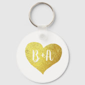 Gold Love Heart met Bride & Groom Initialen Sleutelhanger (Voorkant)