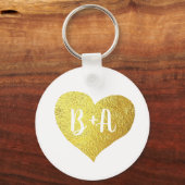 Gold Love Heart met Bride & Groom Initialen Sleutelhanger (Voorkant)