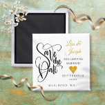 Gold Love Heart Save the Date Magneet<br><div class="desc">Dit  sparen de datummagneet kenmerkt elegant manuscript en een  gouden liefdeshart die uw speciale datum benadrukken. Ontworpen door: Thisnotme©</div>