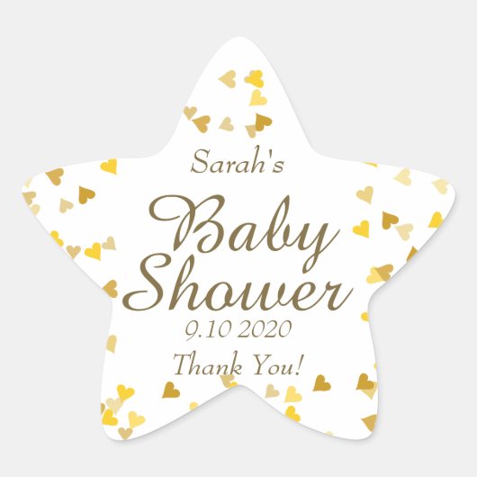 Gold Love Hearts Baby shower / Sprinkle / Couples Ster Sticker (Voorkant)