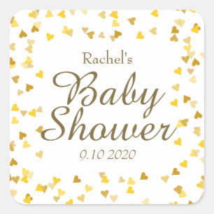 Gold Love Hearts Baby shower / Sprinkle / Couples Vierkante Sticker