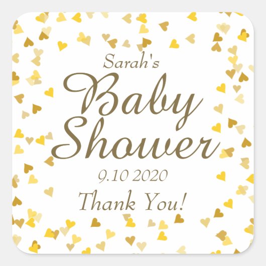 Gold Love Hearts Baby shower / Sprinkle / Couples Vierkante Sticker (Voorkant)
