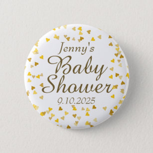 Gold Love Hearts Baby shower / Sprinkle Ronde Button 5,7 Cm