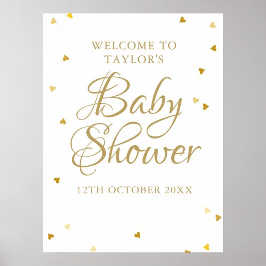 Gold Love Hearts Baby shower / Sprinkle Welcome Poster (Voorkant)
