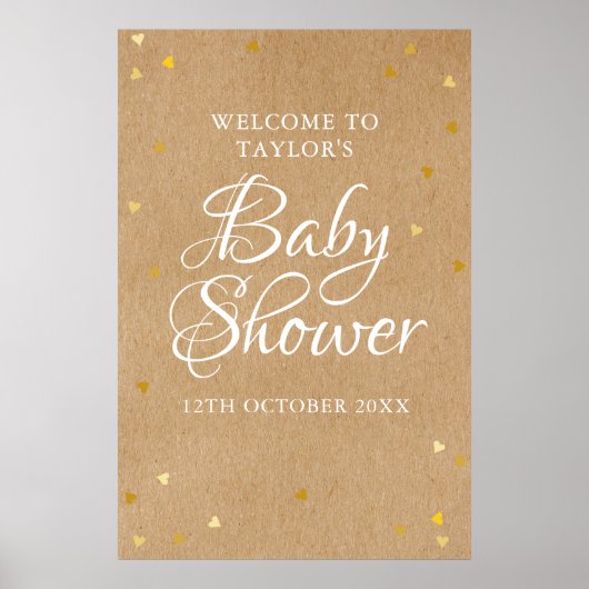Gold Love Hearts Baby shower Welcome Sign Poster (Voorkant)