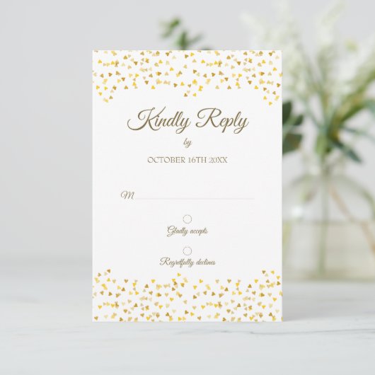 Gold Love Hearts Confetti Elegant Chic RSVP (Staand voorkant)