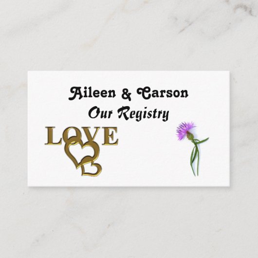 Gold Love Hearts en Paarse Thistle Registry Kaart (Voorkant)