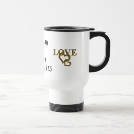 Gold Love Hearts, Names and Date Wed Travel Mug Reisbeker