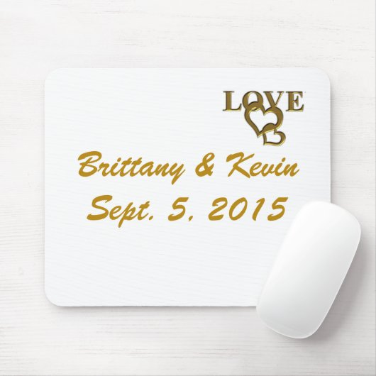 Gold Love Hearts, Names and Dates Wedding Mousepad Muismat (Met muis)