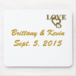 Gold Love Hearts, Names and Dates Wedding Mousepad Muismat