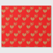 Gold Love Hearts op rood, bruiloft en Valentijns Cadeaupapier (Vlak)