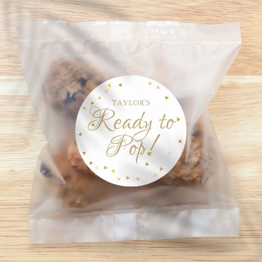  Gold Love Hearts Ready to Pop Baby shower Ronde Sticker