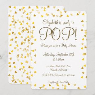 Gold Love Hearts Ready to Pop Baby shower/Sprinkle Kaart