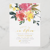 Gold Love in Bloom Spring Floral Vrijgezellenfeest Folie Uitnodiging (Voorkant)