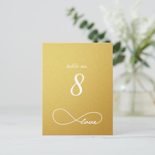 Gold Love Infinity Weddenking Table Nummerkaarten Briefkaart (Staand voorkant)