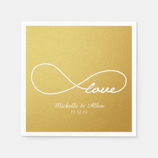 Gold Love Infinity Wedding Paper Napkins Set Servet (Voorkant)