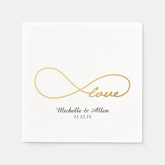 Gold Love Infinity Wedding Paper Napkins Set Servetten (Voorkant)